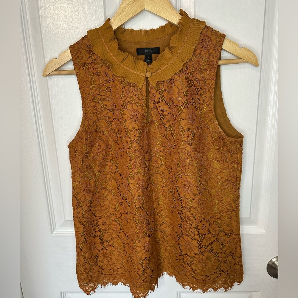 J. Crew Lace Ruffle Neck Womens Top Size S Mustard Retro Y2K Peasant Boho